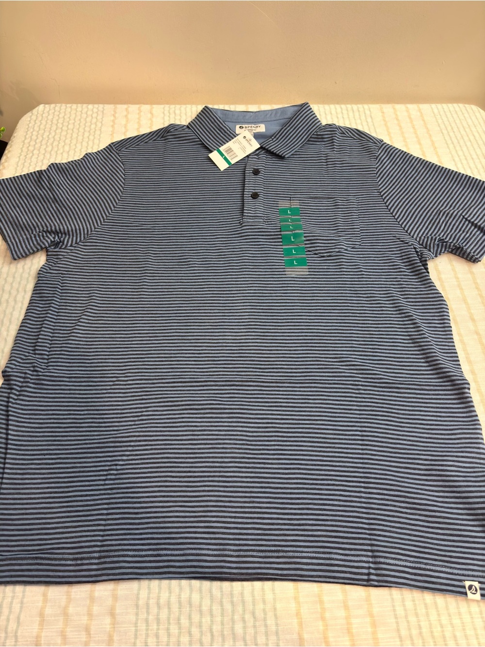 Sperry Navy and White Narrow Stripe Polo
